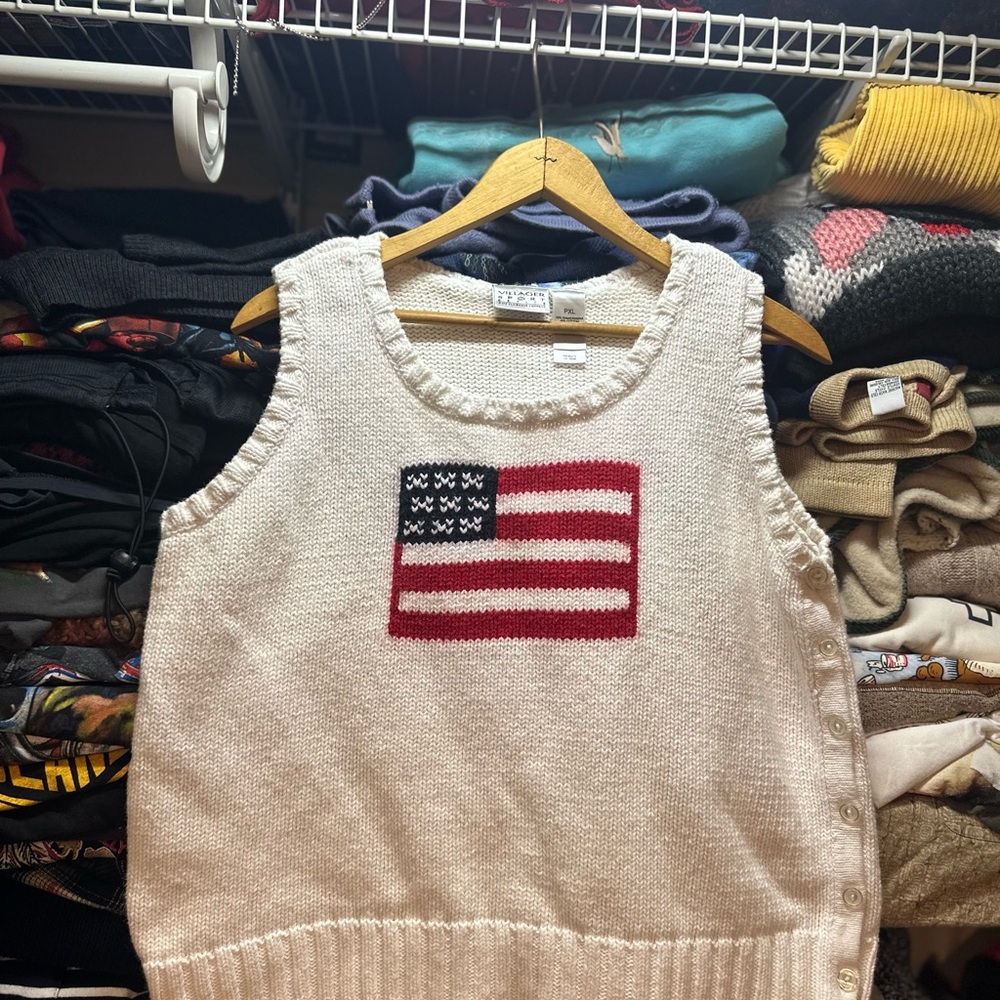 Vintage Villager Sport by Liz Claiborne Womens Knit Flag Sweater Vest Size PXL